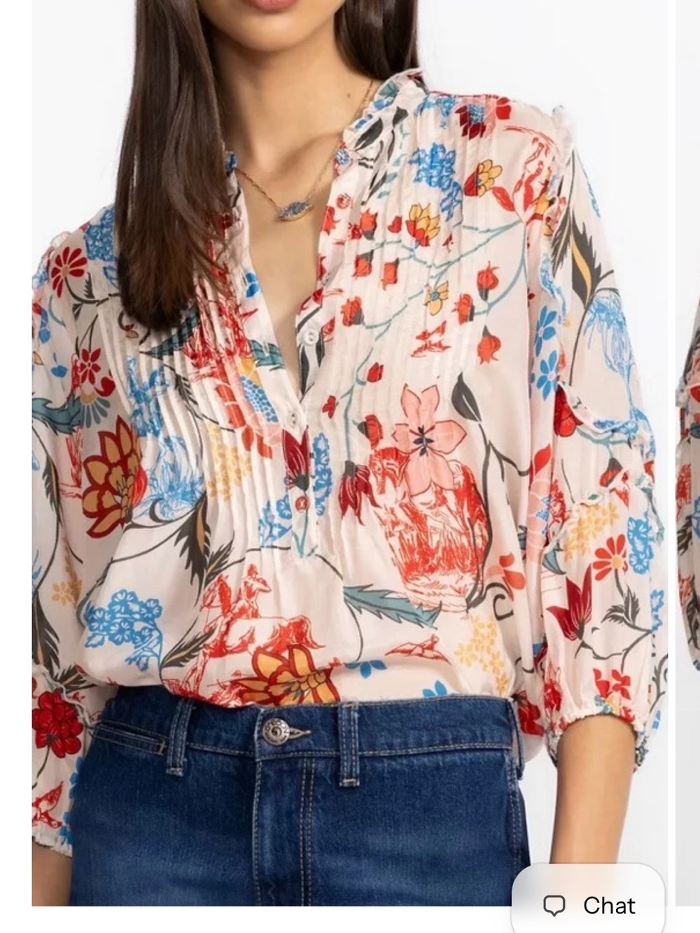 Johnny was Floral blouse Ruffle V-Neck Blouse - XL, NWOT